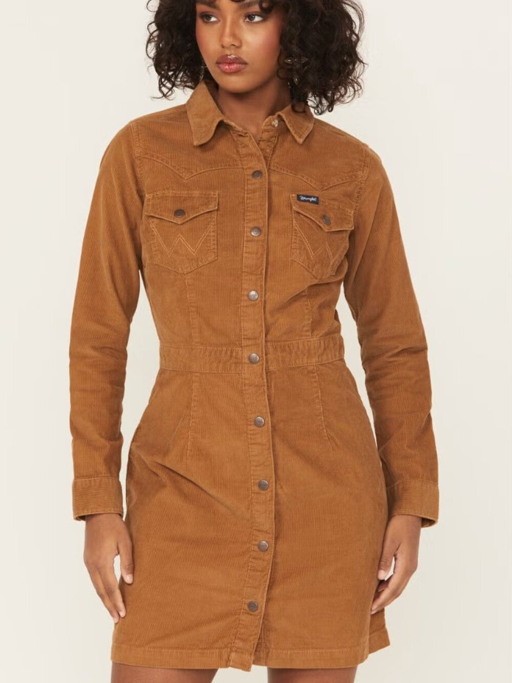 Wrangler Retro Women's Corduroy Long Sleeve Snap Mini Dress Size Large - Picture 2 of 4